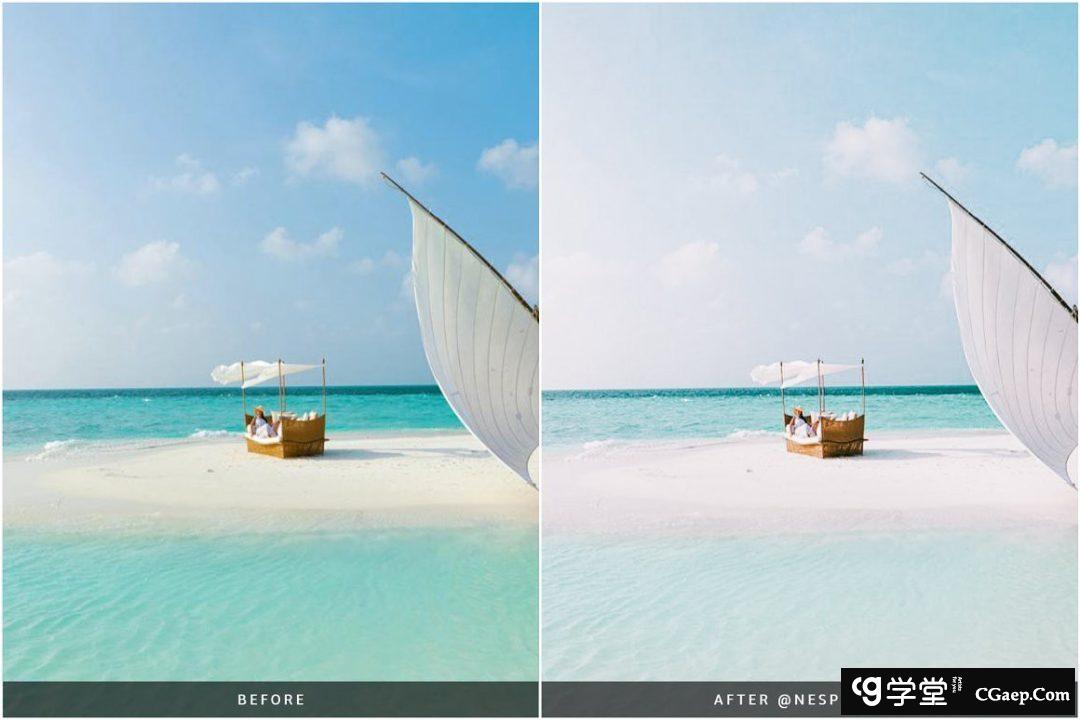 马尔代夫旅拍蓝调胶片人像后期调色Lightroom预设 Lightroom Presets Maldives Blue