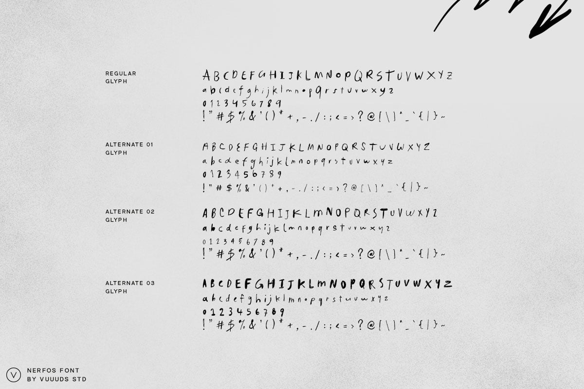 Nerfos现代实验手写字体 含多个备选字形 支持多语言 创意标题涂鸦设计PS/AI Nerfos Font