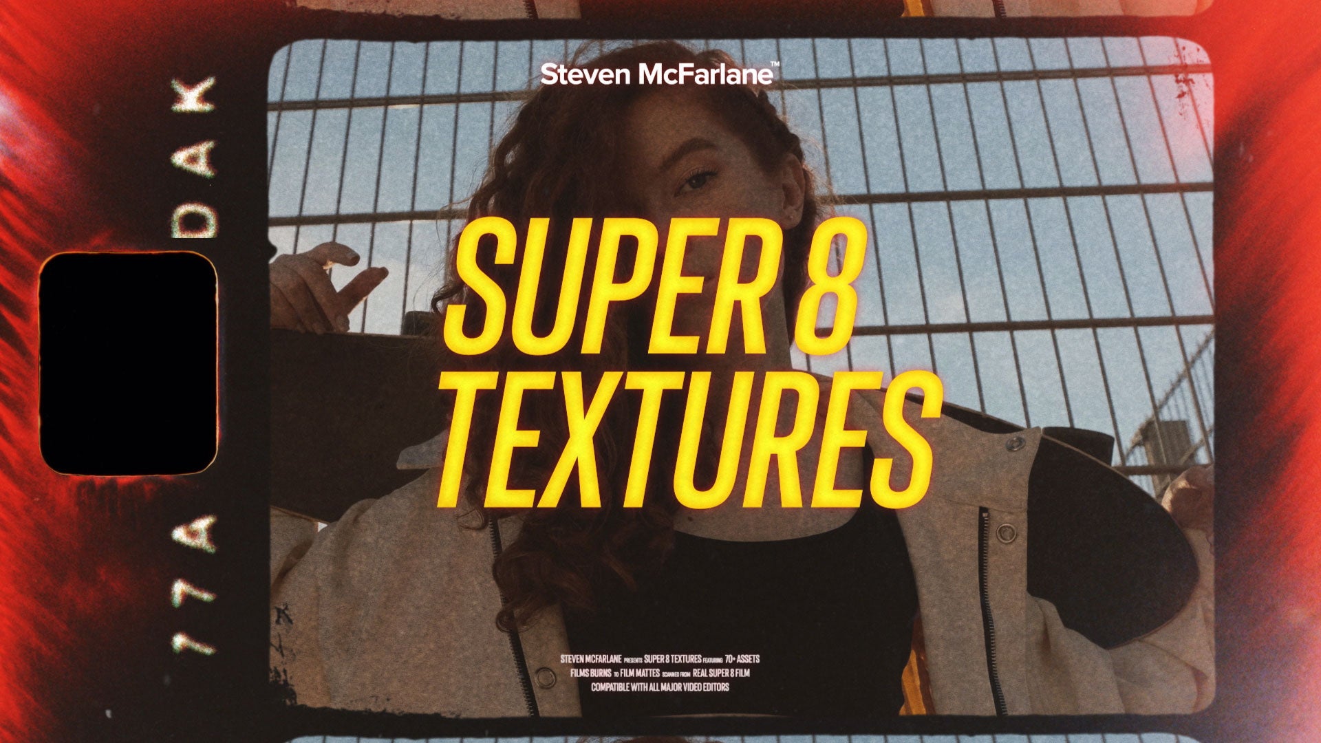 Steven McFarlane专业Super 8mm胶片纹理包 80+个4K ProRes特效素材 真实柯达颗粒灼痕Design Super 8mm Film Textures
