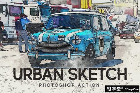 时尚高端逼真质感的手绘素描质感photoshop动作预设