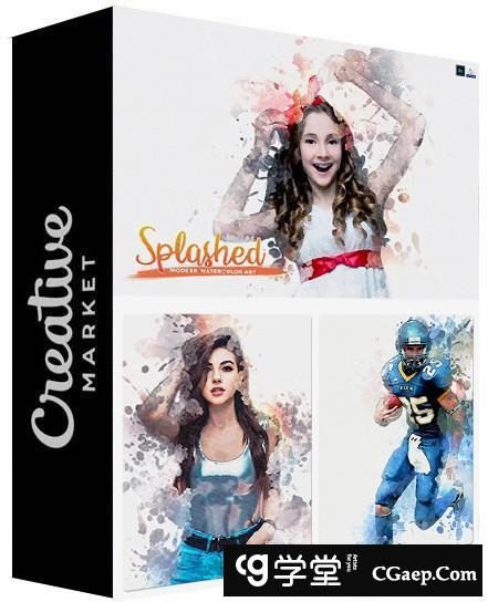 飞溅-现代水彩艺术汉化PS动作 Splashed Modern Watercolor Art 附教程