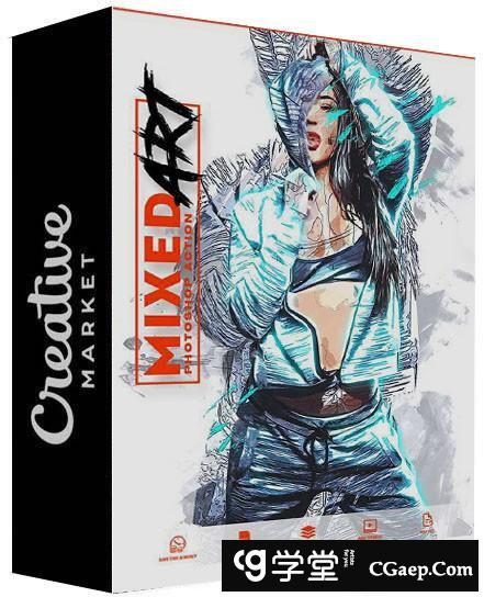 混合艺术特效汉化版PS动作 Mixed Art Photoshop Action支持中文PS