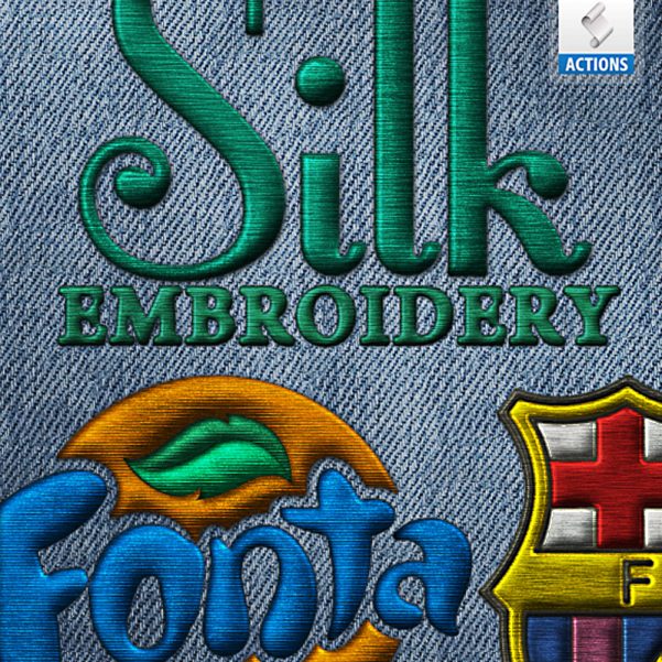 PS丝绸刺绣动作插件 逼真毛线缝纫针法文字Logo特效设计素材 Silk Embroidery Effect Photoshop Action