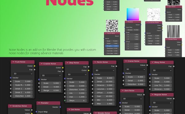 Blender噪声节点插件 Noise Nodes 13种高级材质节点 3D着色器 分形流体体素噪声生成