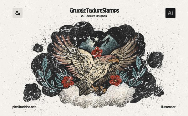 Grunge Stamp复古磨损AI笔刷20支 Illustrator纹理印章 划痕油漆裂纹斑点垃圾摇滚效果Grunge Stamp Illustrator Brushes