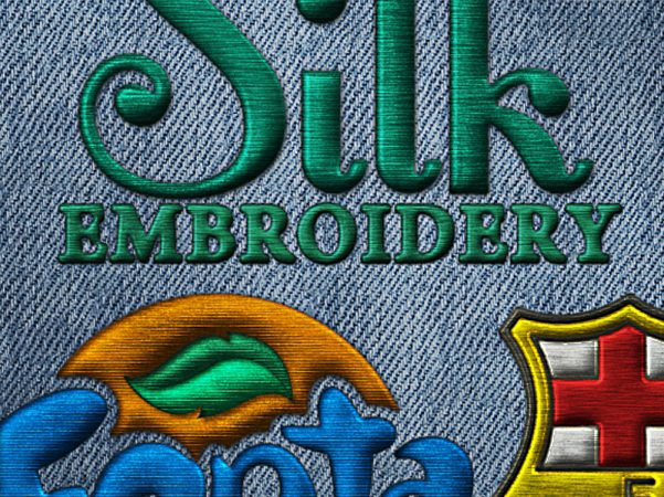 PS丝绸刺绣动作插件 逼真毛线缝纫针法文字Logo特效设计素材 Silk Embroidery Effect Photoshop Action