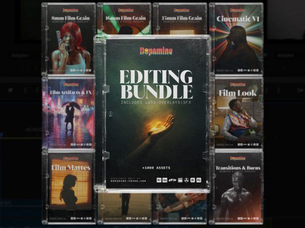 视频编辑素材包950个电影感LUT转场音效颗粒特效合集PR/FCPX/达芬奇剪辑师工具Dopamine Frame - The Video Editing Bundle